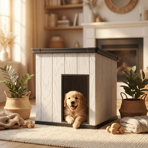 Kenda 30 kg mittelgro&szlig;es Haustierhaus mit Pultdach | Moderner, flacher Indoor-Unterschlupf aus PP-Harz f&uuml;r mittelgro&szlig;e Hunde und Haushalte mit mehreren Katzen | Holzmaserung in M&ouml;belqualit&auml;t