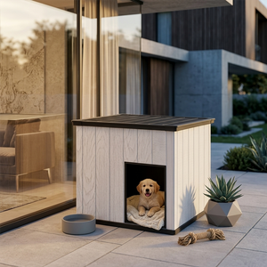 Kenda 45 kg gro&szlig;es Haustierhaus mit Pultdach | Extragro&szlig;er, flacher Indoor-Unterschlupf aus PP-Harz f&uuml;r gro&szlig;e Hunde und Riesenrassen | Ger&auml;umiges Design mit Holzmaserung in M&ouml;belqualit&auml;t