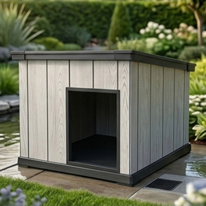 Kenda 15 kg kleines Haustierhaus mit Pultdach | Moderner, flacher Indoor-Unterschlupf aus PP-Harz f&uuml;r Katzen und kleine Hunde | Holzmaserung in M&ouml;belqualit&auml;t